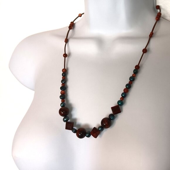 Hand Crafted Beaded Necklace With Blue Baroque Pearls & Brown Stone Beads NWT - Picture 15 of 16